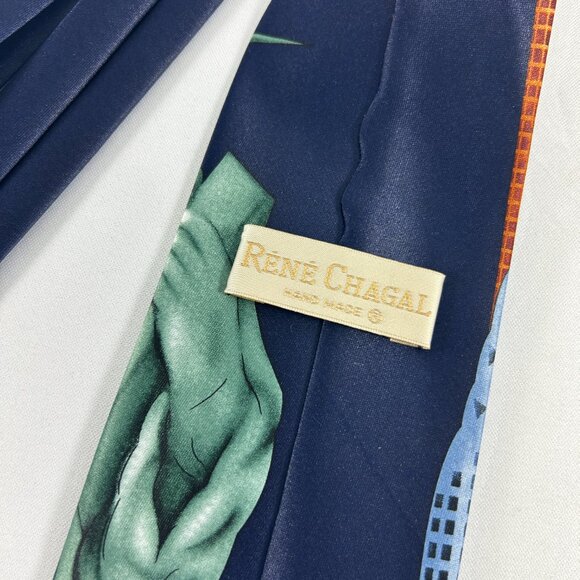 Vintage Rene Chagal Statue of Liberty Tie Necktie New York Empire State Building - Picture 5 of 10
